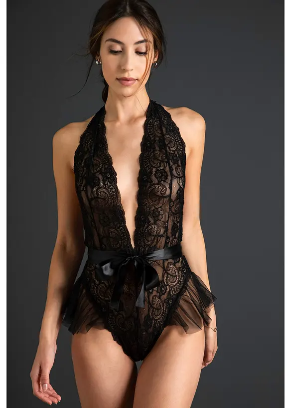 Body med fransk &aring;pning av blonde, bonprix