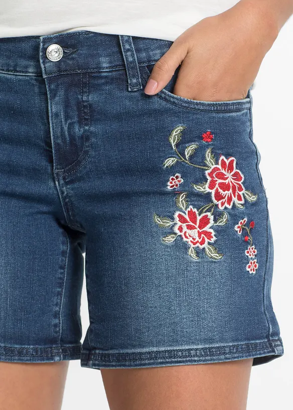 Jeans-shorts med broderi, bonprix