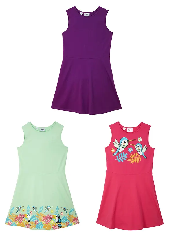 Jerseykjole i økologisk bomull (3-pack), bonprix