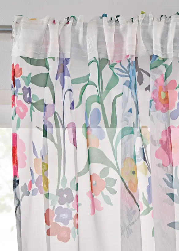 Gardin med blomsterprint inkl. gardinholder (2-pack), bonprix
