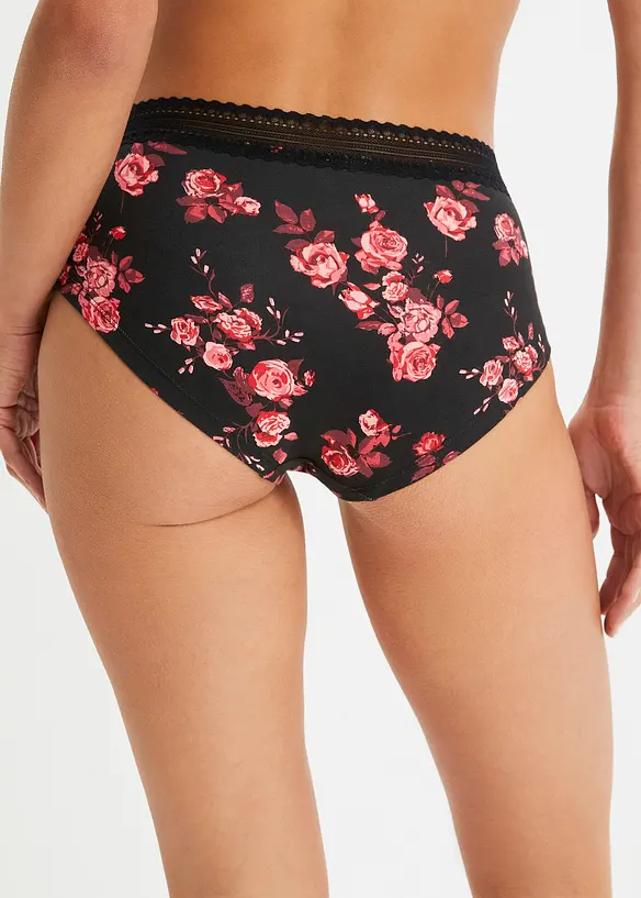 Høy truse med blonder med økologisk bomull (4-pack), bonprix