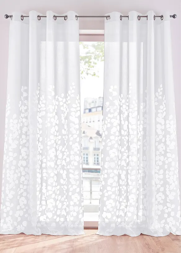Gardin med etset bladmønster (1-pack), bonprix