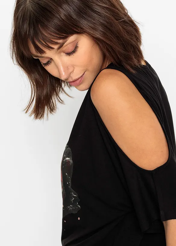 Cold shoulder-topp i viskose, bonprix