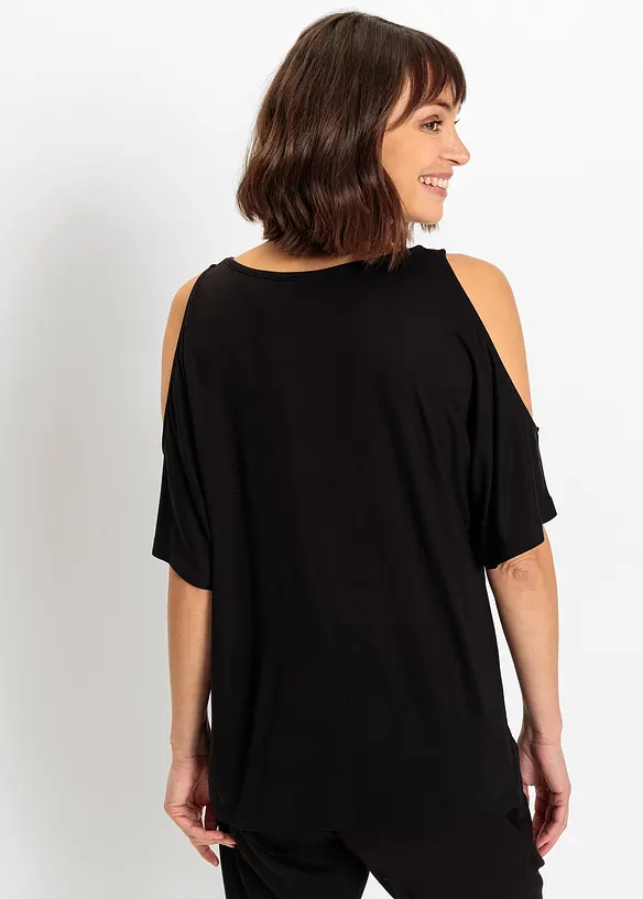 Cold shoulder-topp i viskose, bonprix