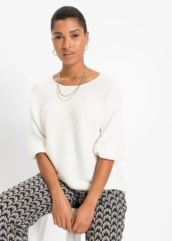 Oversized, ribbestrikket genser i viskosemiks, bonprix