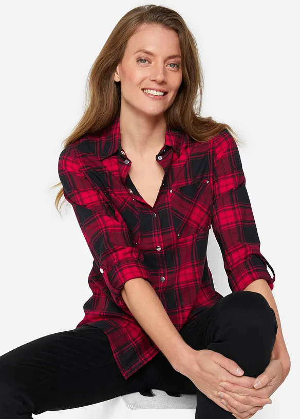 Rutete bluse i 100% bomull, bonprix