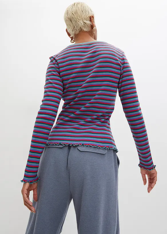 Stripet ribbet topp av &oslash;kologisk bomull, bonprix