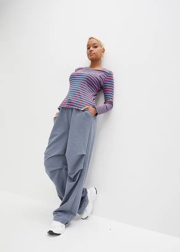 Stripet ribbet topp av &oslash;kologisk bomull, bonprix