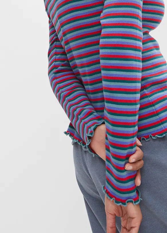 Stripet ribbet topp av &oslash;kologisk bomull, bonprix