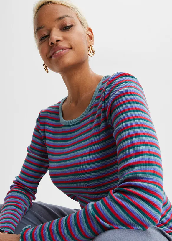 Stripet ribbet topp av &oslash;kologisk bomull, bonprix