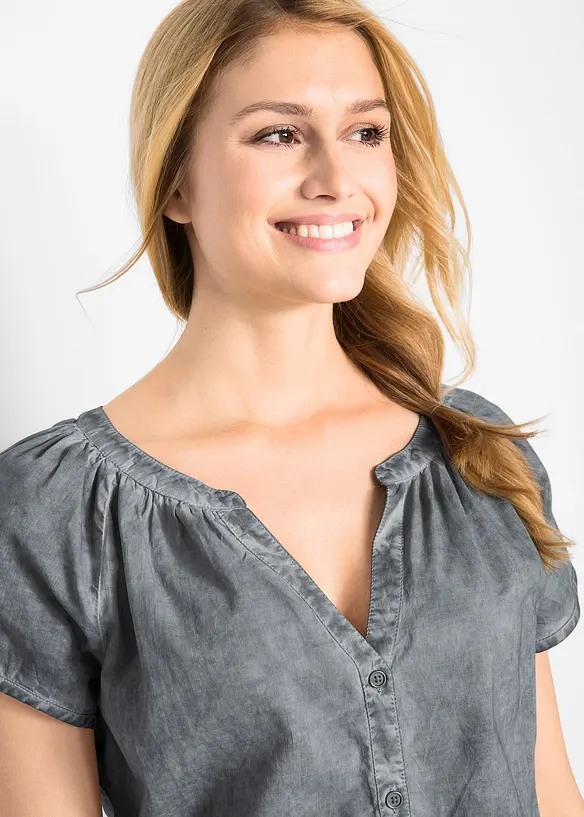 Cold-dyed bluse b&aelig;rekraftig bomull, kort arm, bonprix