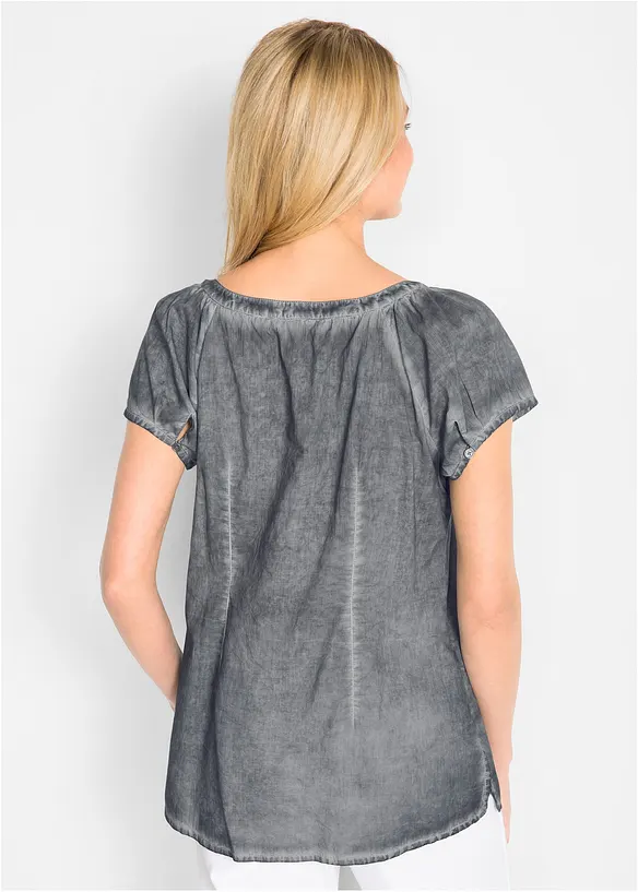 Cold-dyed bluse b&aelig;rekraftig bomull, kort arm, bonprix