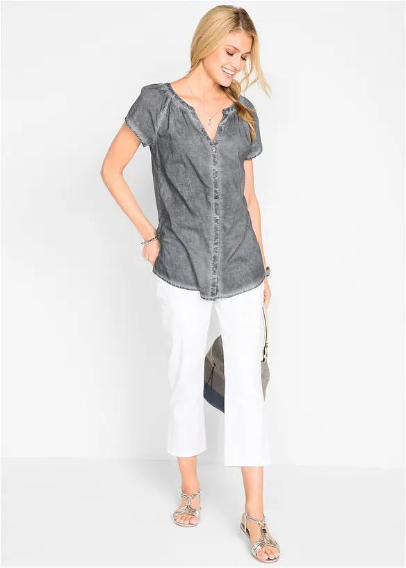 Cold-dyed bluse b&aelig;rekraftig bomull, kort arm, bonprix