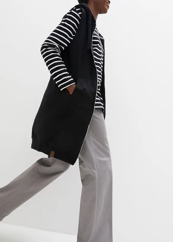 Lang sweatvest i bomullsmiks med hette, bonprix