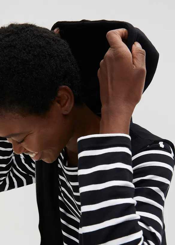 Lang sweatvest i bomullsmiks med hette, bonprix