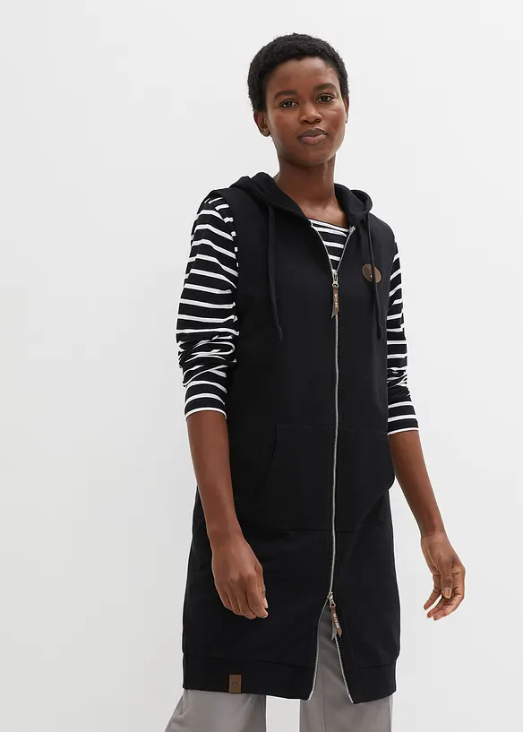 Lang sweatvest i bomullsmiks med hette, bonprix