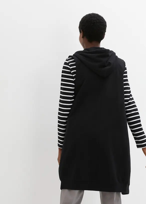 Lang sweatvest i bomullsmiks med hette, bonprix