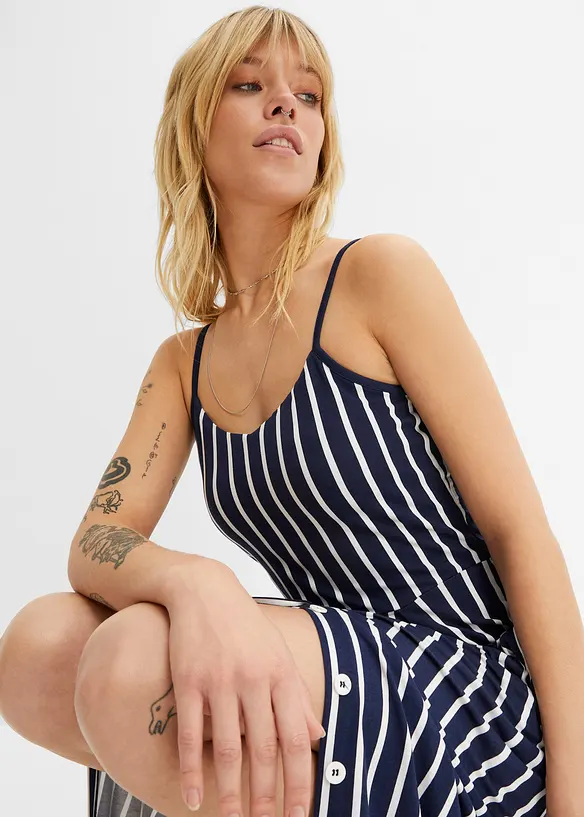 Sommerlig jerseykjole med knappestolpe og striper, bonprix