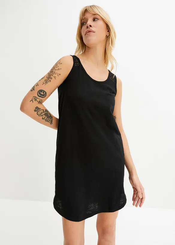 Trikotkjole i bomull med blonder, bonprix