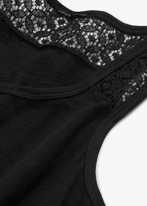 Trikotkjole i bomull med blonder, bonprix