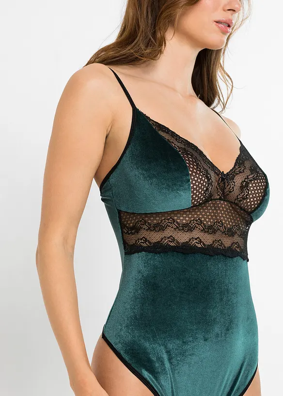 Fløyelsbody ouvert, bonprix
