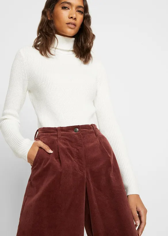Vid culotte i stretch-cord med High Waist-komfortlinning, 7/8-lengde, bonprix