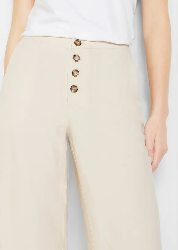 Lang bukse med lin og vide ben, bonprix