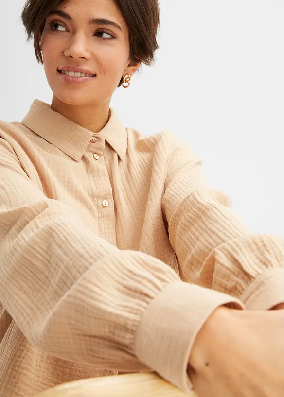 Lang, oversized bluse i musselin, bonprix