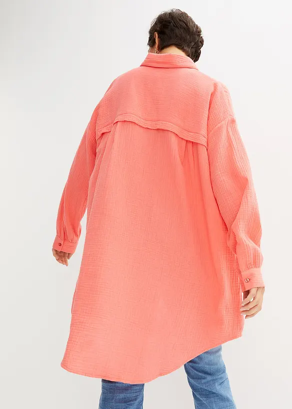Lang, oversized bluse i musselin, bonprix