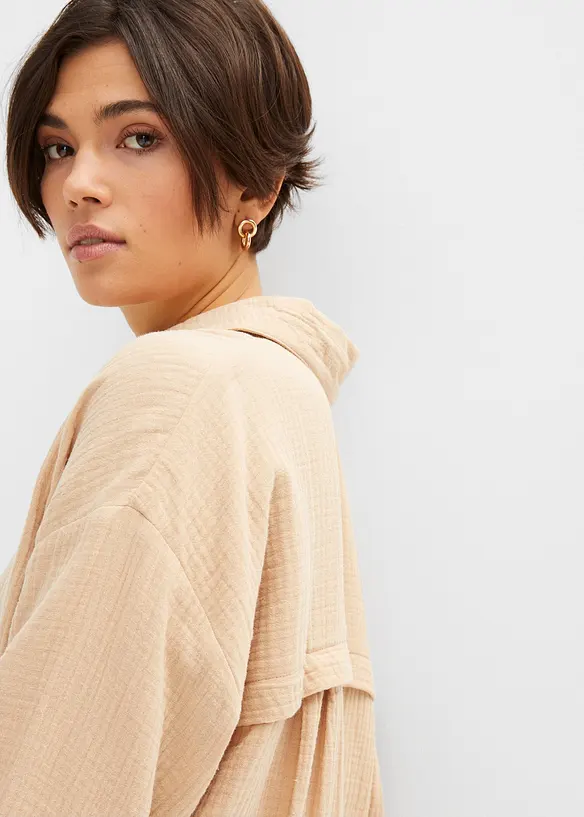 Lang, oversized bluse i musselin, bonprix