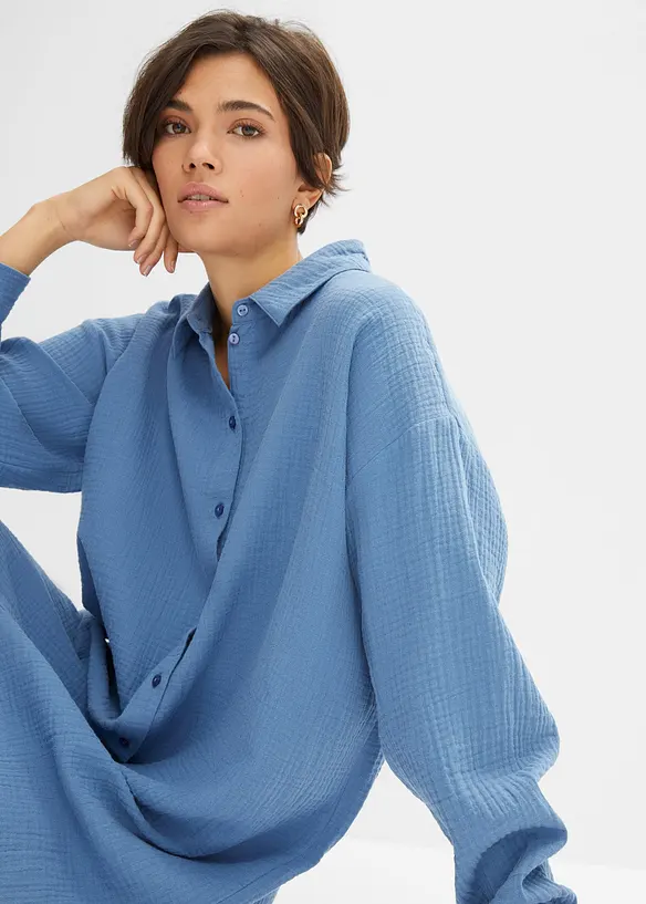 Lang, oversized bluse i musselin, bonprix