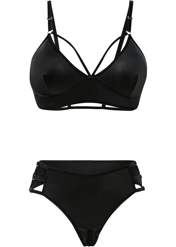 Bustier og string ouvert i wetlook (2-delt sett), bonprix