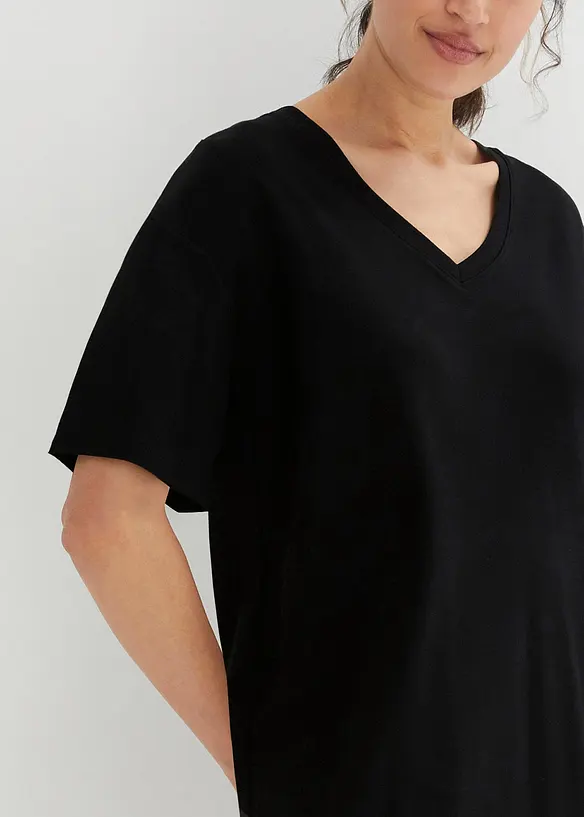 T-shirt kjole med V-utringning, oversized (2-pack), bonprix