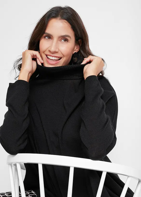 Genser i poncho-stil med asymmetrisk fald og høy hals, bonprix