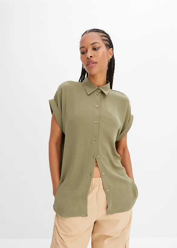 Bluse med korte ermer og resirkulert polyester, bonprix