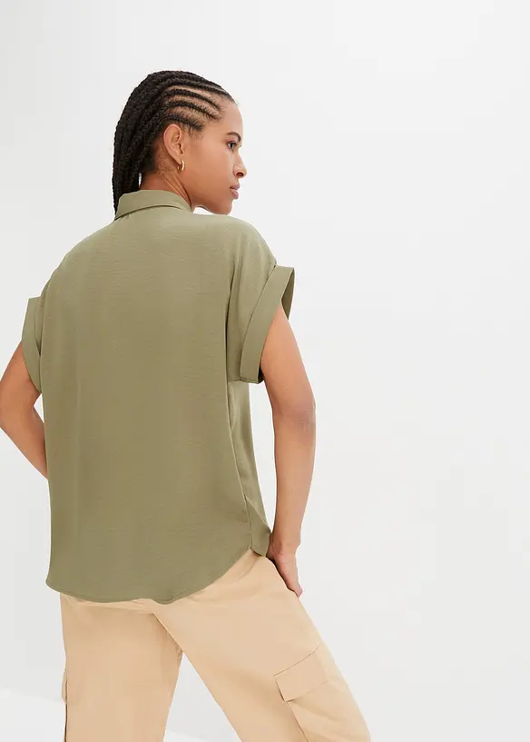 Bluse med korte ermer og resirkulert polyester, bonprix