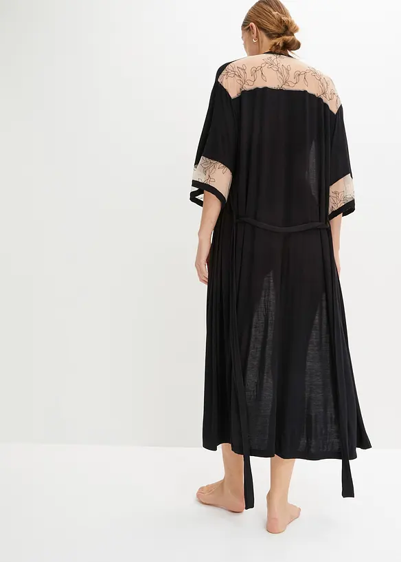 Lang kimono i viskose med broderi, bonprix