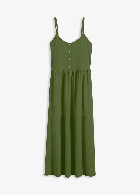 Jerseykjole med volanger og dekorativ knappestolpe, bonprix