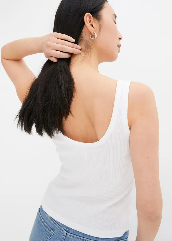 Ribbet topp i 100% &oslash;kologisk bomull (2-pack), bonprix