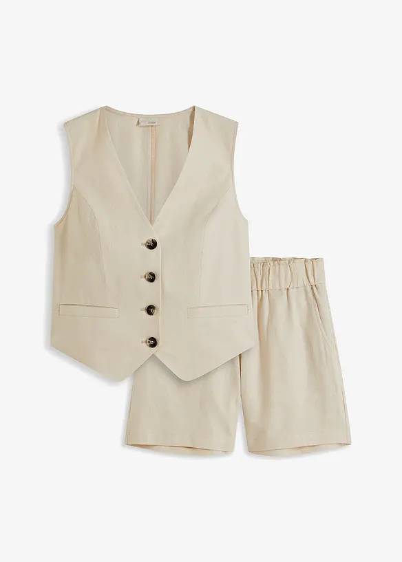 Vest og shorts i linmiks, bonprix
