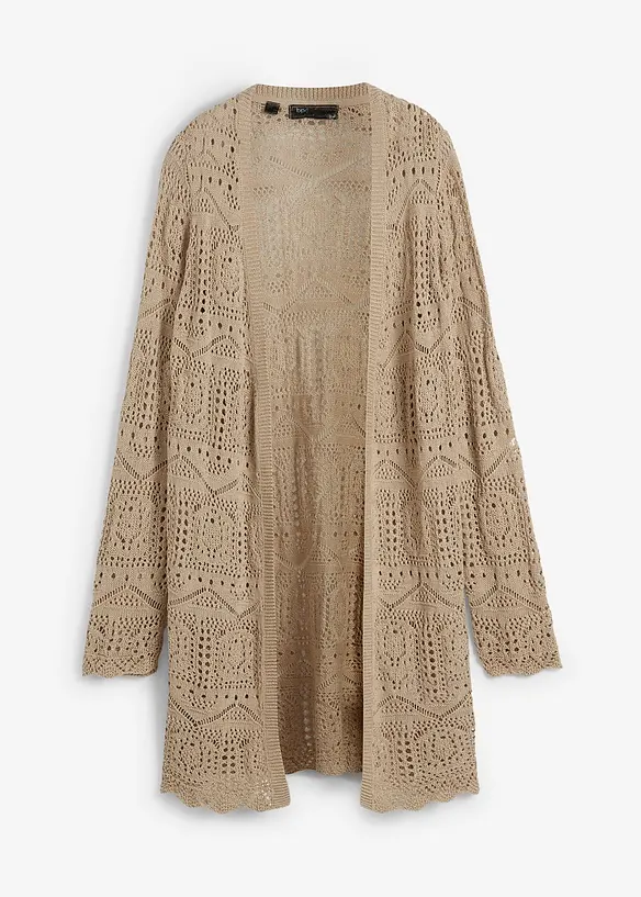 Lang strikkejakke med hullm&oslash;nster, bonprix