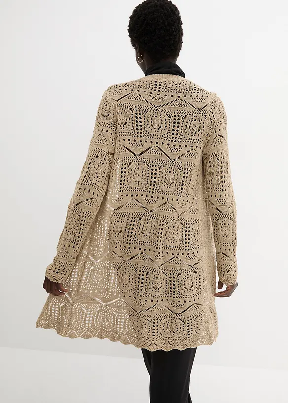 Lang strikkejakke med hullm&oslash;nster, bonprix