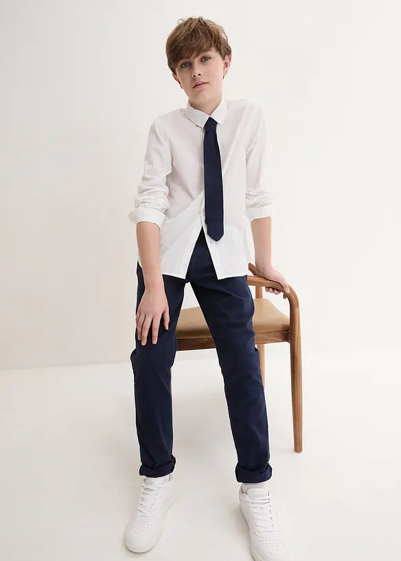 Chinos, langermet skjorte og slips (3-delt sett), bonprix