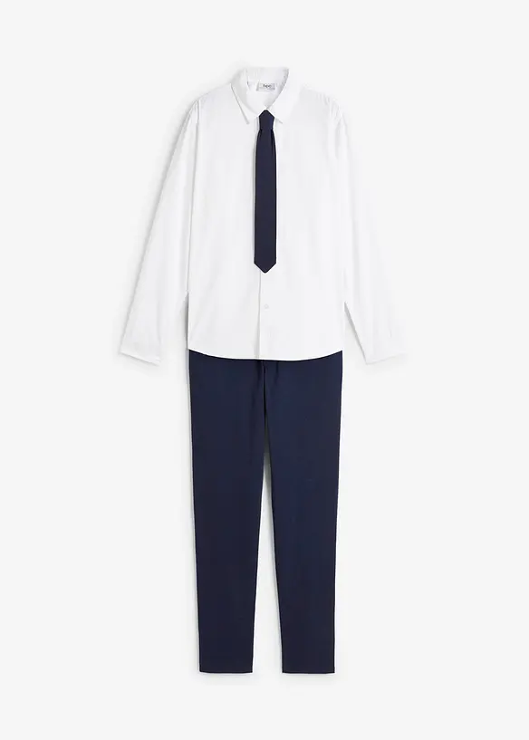 Chinos, langermet skjorte og slips (3-delt sett), bonprix