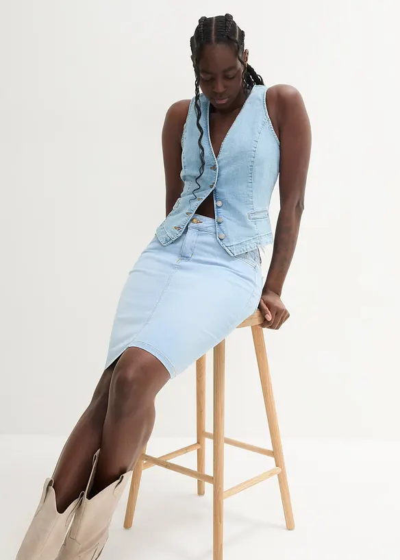 Jeansskj&oslash;rt med stretch, bonprix