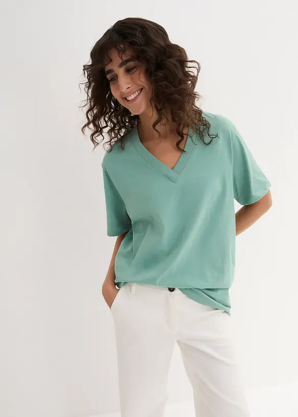 Vid, lang topp med V-hals, kortermet (5-pack), bonprix