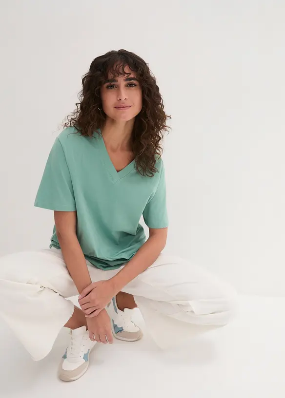 Vid, lang topp med V-hals, kortermet (5-pack), bonprix