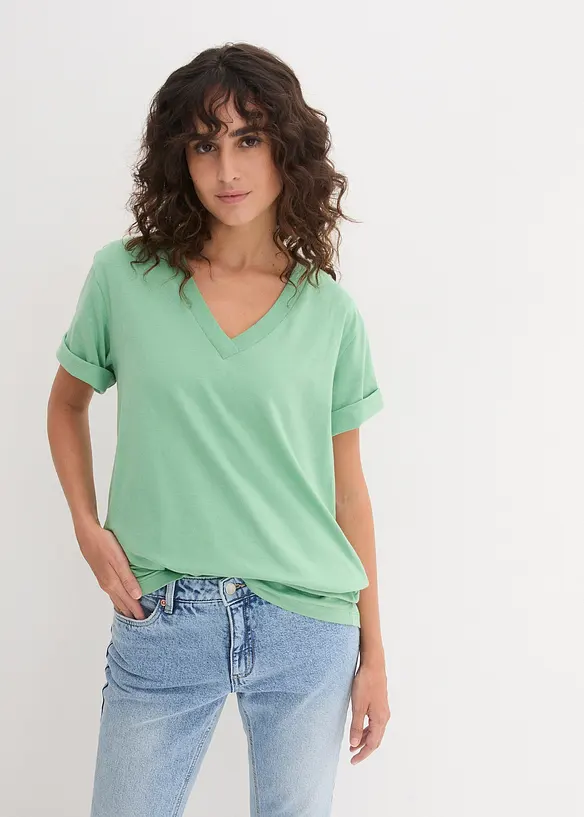 Vid, lang topp med V-hals, kortermet (5-pack), bonprix