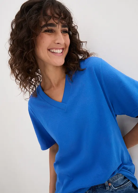 Vid, lang topp med V-hals, kortermet (5-pack), bonprix