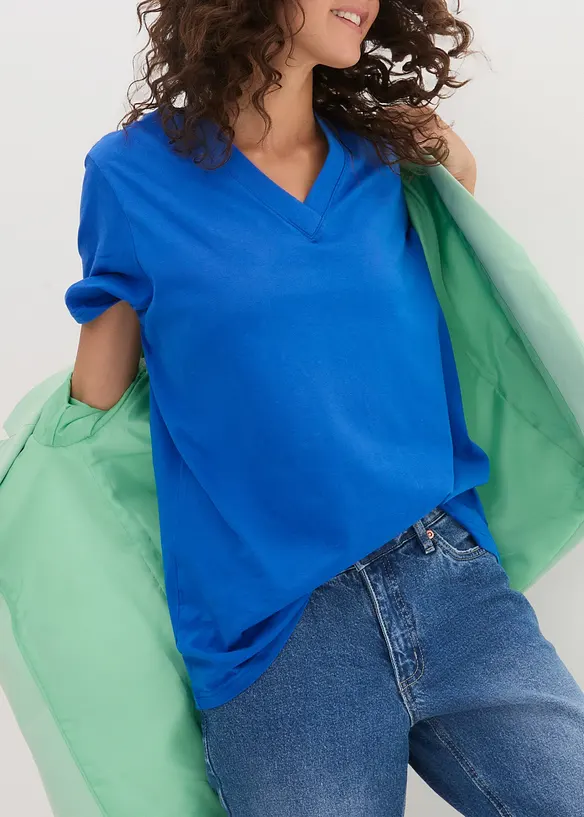 Vid, lang topp med V-hals, kortermet (5-pack), bonprix